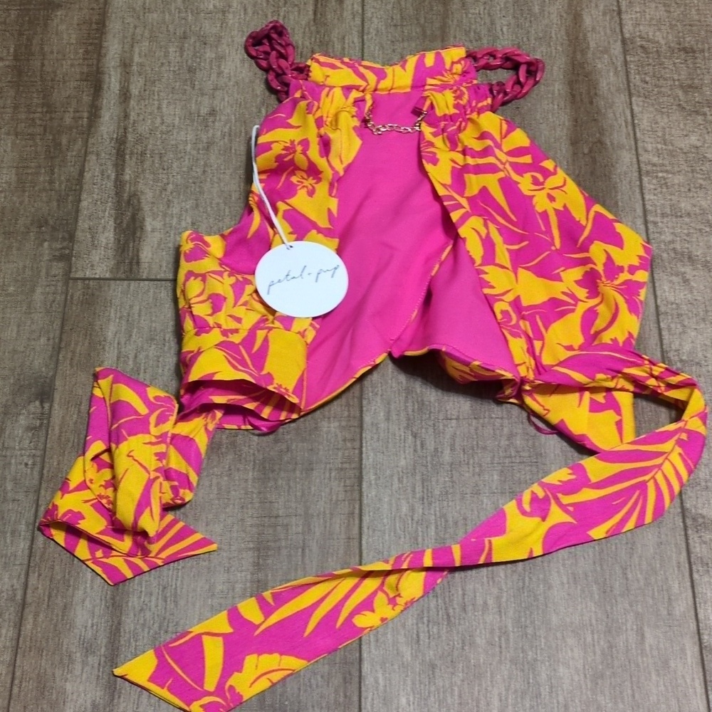Vibrant Pink and Yellow Halter Top - Picture 8 of 8